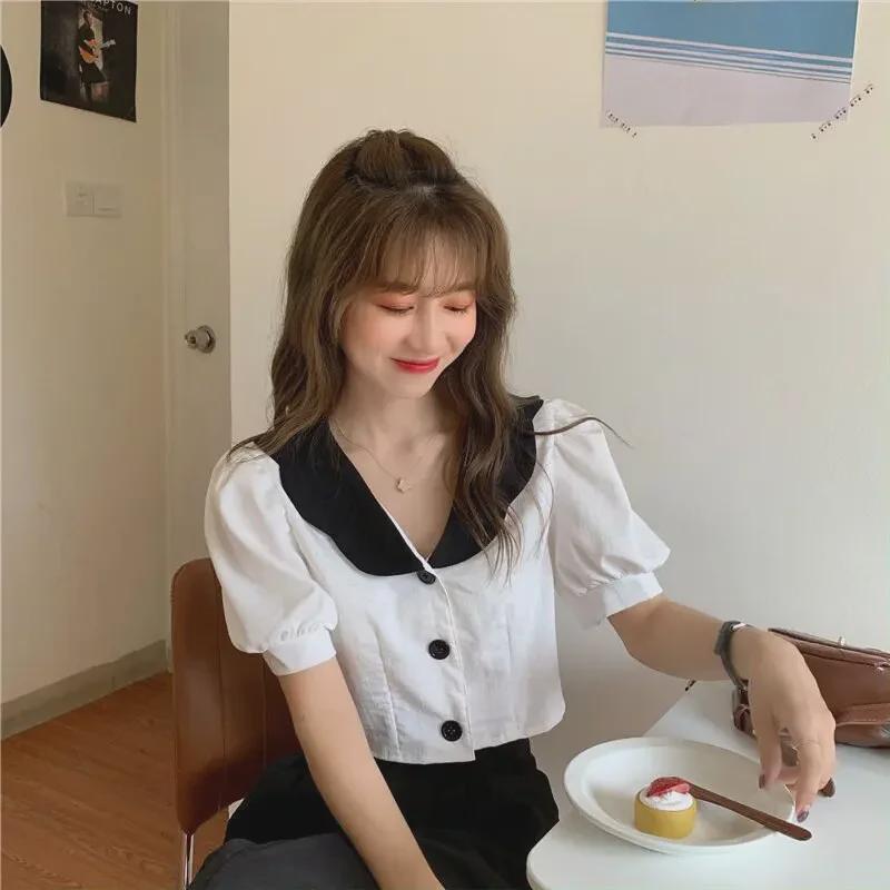 Лето 2024 г. Трикотажный топ в корейском стиле с короткими рукавами для женщин