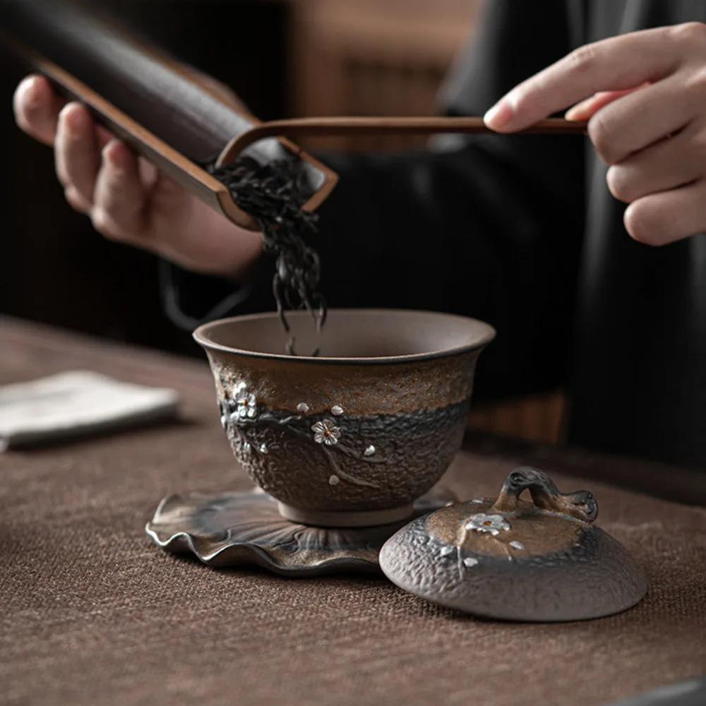 200 мл японская позолоченная железная глазурованная гайвань Handamde Plum Blossom керамическая чайная супница крышка для чайника чаша китайский чайный сервиз Craft