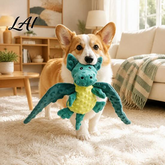 Tough Stuffed Pterosaur Toy for Fetch Plush Dog with Sound Durable Bubble Velvet Fabric Pet Cartoon Animal Toys Pets Toy Bite Resistant Interactive