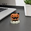 Spooky Home Decor Halloween Figurine, Small Resin Rotating Ghost Skull Pumpkin Gravestone Table Decorations Statue, Collectible Tabletop Ornament for