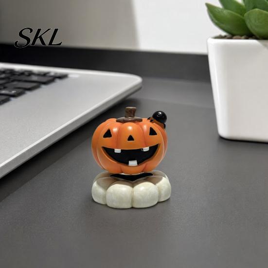 Spooky Home Decor Halloween Figurine, Small Resin Rotating Ghost Skull Pumpkin Gravestone Table Decorations Statue, Collectible Tabletop Ornament for