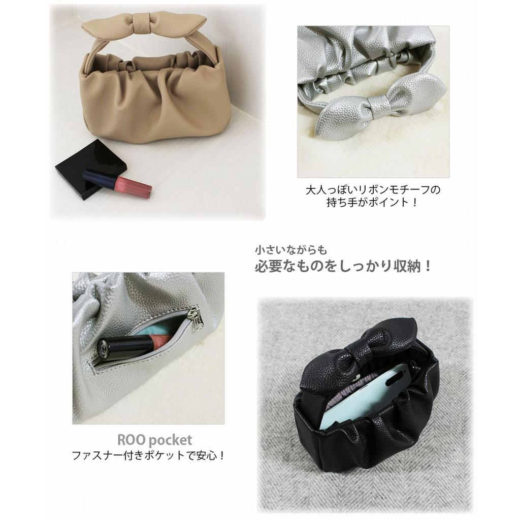 Synthetic Leather Horizontal Handle Ribbon Mini Tote Bag [Rootote] LT.Babyloo.ribbonknot (Blue)
