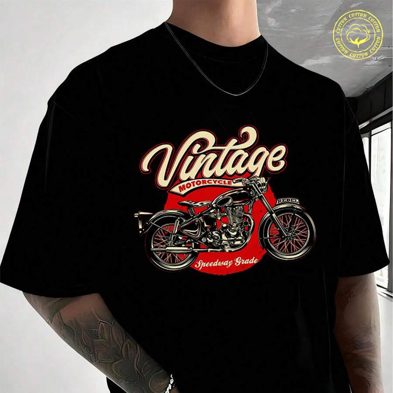 Men Cotton T-Shirt Retro Racer Vintage Motorcycle Moto T Shirt O-neck Short Sleeve Tees Hip Hop