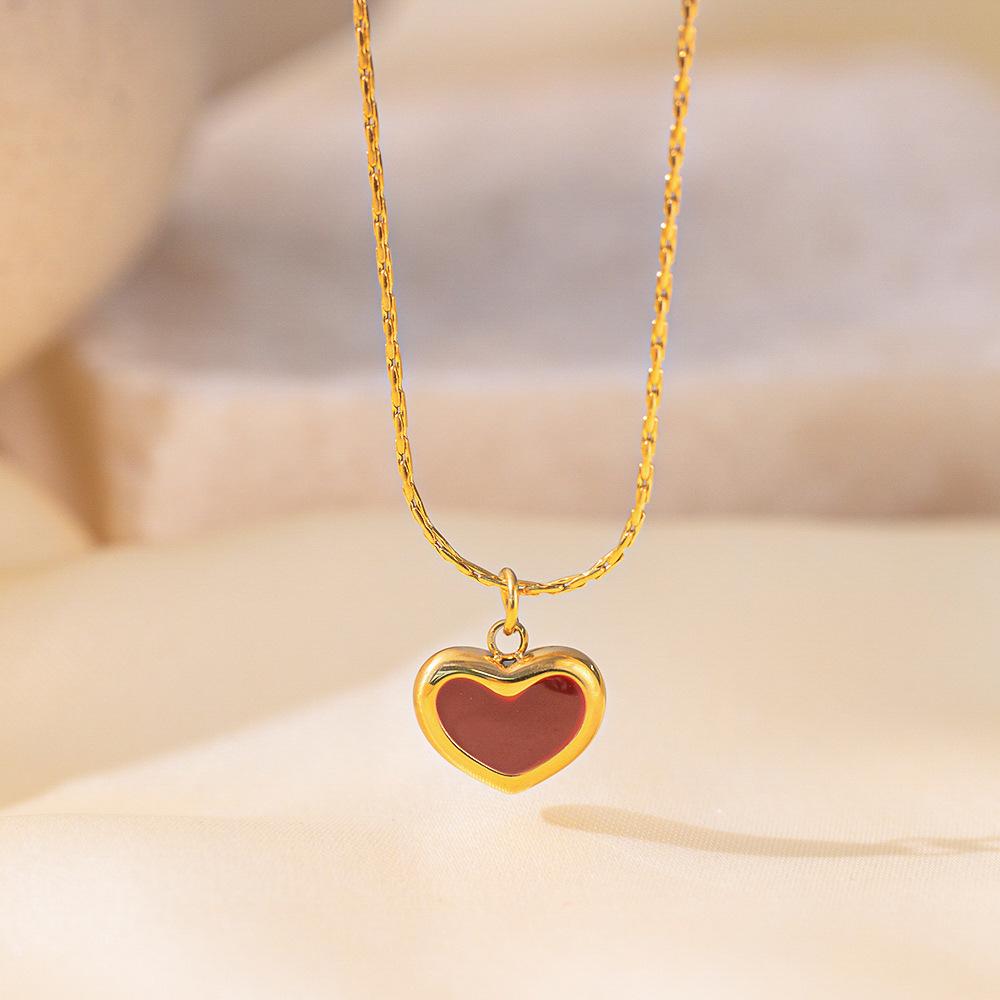 Heart-shaped Necklace & Simple Retro Titanium Steel Earrings - Fashionable, Non-fading Jewelry Set