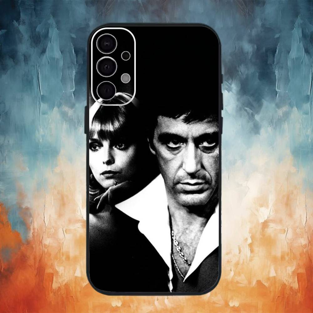 Классический фильм S-Лицо со шрамом Чехол для телефона для Samsung S26,25,24,23,22,30,21,10,9,Ultra,Plus,Lite Черный Мягкий чехол