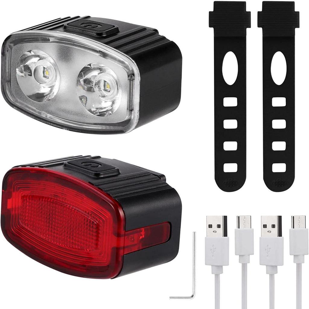 Комплект из аккумуляторной велосипедной фары и заднего фонаря Type-C для ночной езды
