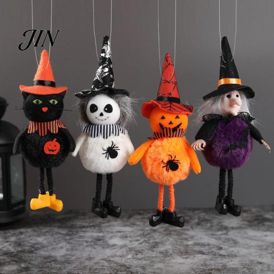 High-quality Halloween Figure Plush Pom Hanging Decoration, Pumpkin/Ghost/Black Cat/Witch Doll Creepy Witch Ornament for Tree, Porch, Window