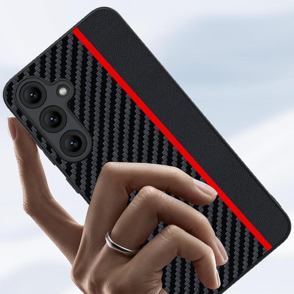 For Samsung Galaxy S25+ Case Leather+PC Hard Phone Cover Carbon Fiber Texture