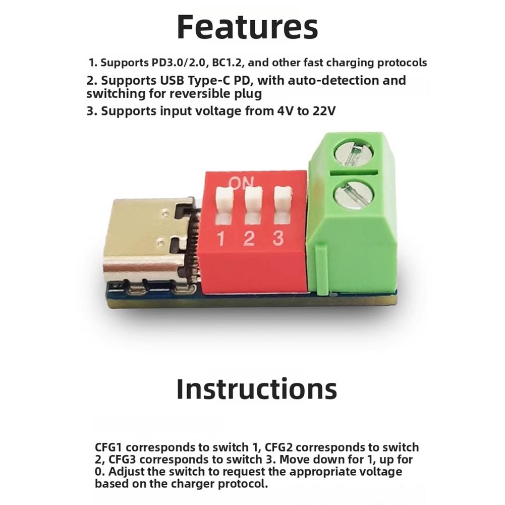 PD Fast Charging 5V~20V DIP Switch Adjustable DC Voltage Power Supply Module Blue Green 11 * 28mm Size
