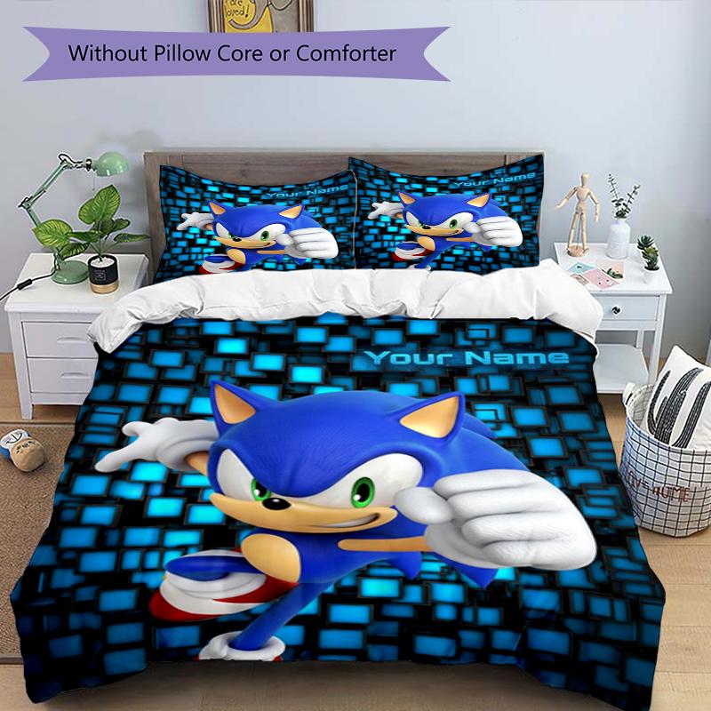 Sonic Custom Name Text Print 1Pc Bedding Set Duvet Cover With Two Pillowcases Soft Bed Linen For Household Bedroom