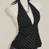 Deep V Neck Lace-up Dots Camisole Pleated Halter Ruffle Vest Ins Style Women Crop Top  Girl