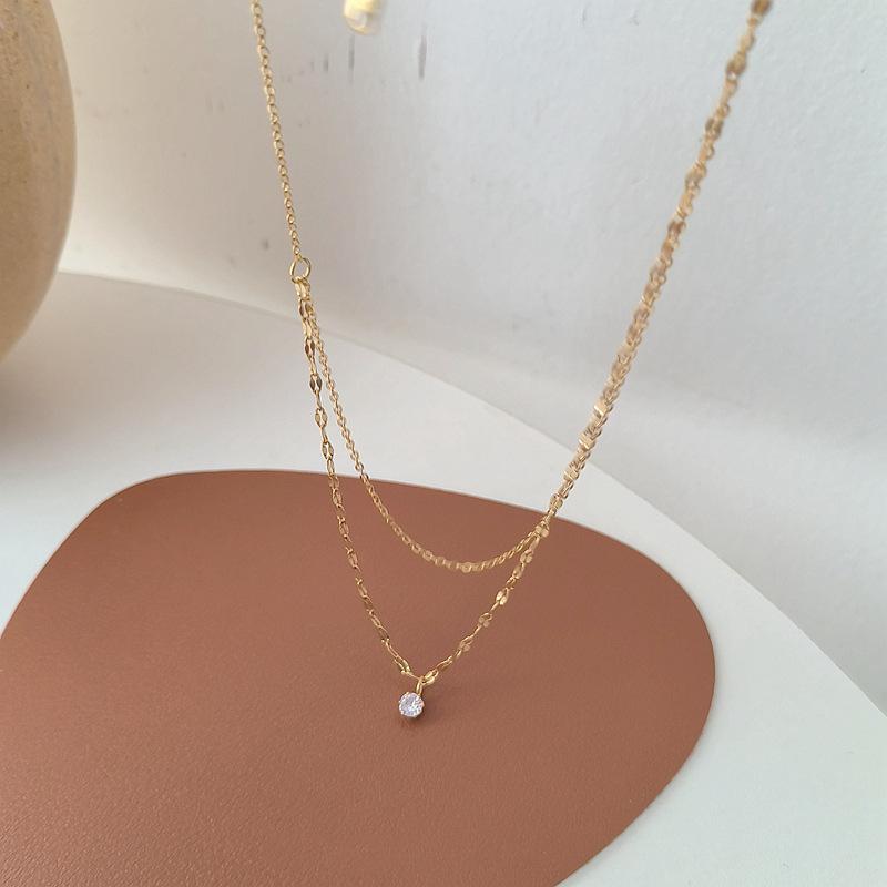 Ожерелье из титановой стали с бриллиантами «Водяная волна» от French Double-Layer - Высококачественная цепочка на ключицу для женщин