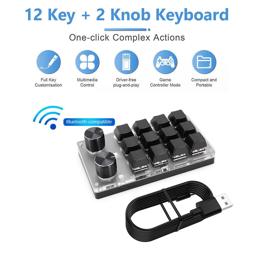12 Клавиш 2 Ручки Программируемая Макро-Ручка Клавиатура Bluetooth/Проводная Одноручная Механическая Игровая Клавиатура Hotswap Красный Переключатель для Дизайнеров