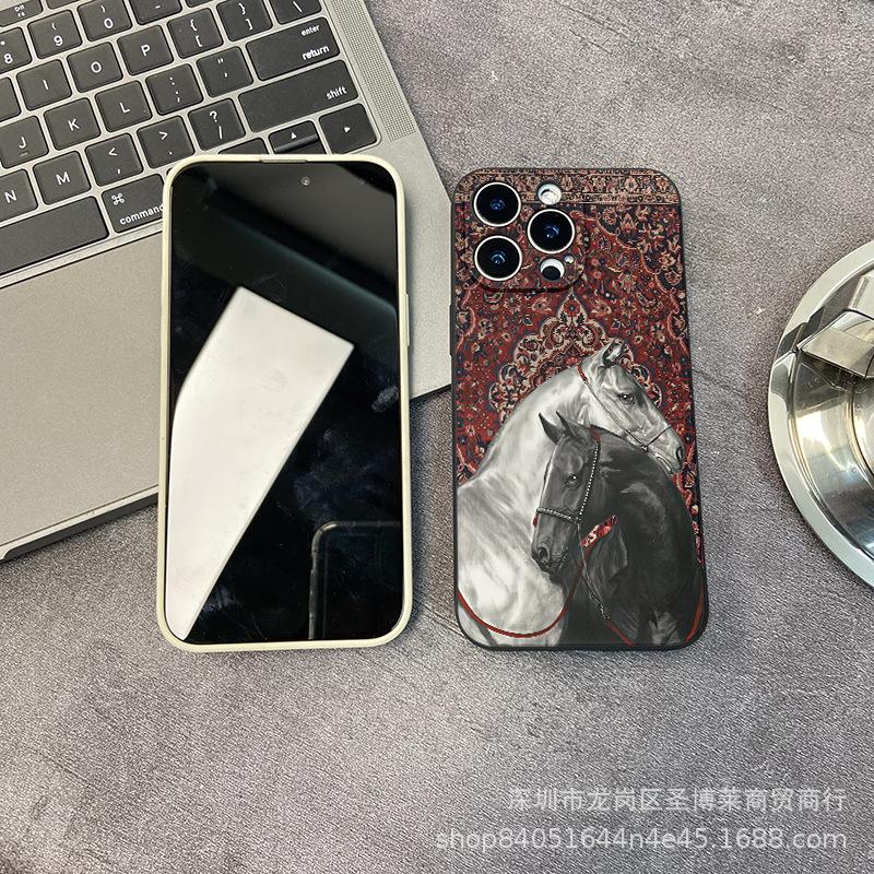 Ретро-узор лошадь подходит для чехла на мобильный телефон iPhone15 14PROMAX полноразмерный 13 противоударный 16/15 защитный чехол 17