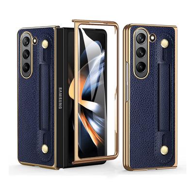 Удобный кожаный чехол в деловом стиле для Samsung Galaxy Z Fold 5 5G Z Fold4 3 2, защитная пленка для экрана, браслет, чехол