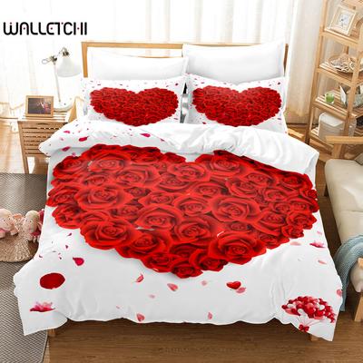 Комплект постельного белья с красными розами Queen King Full 3D Floral With Pillow Cover Set For Single Double Bed Gift to Valentine's Day