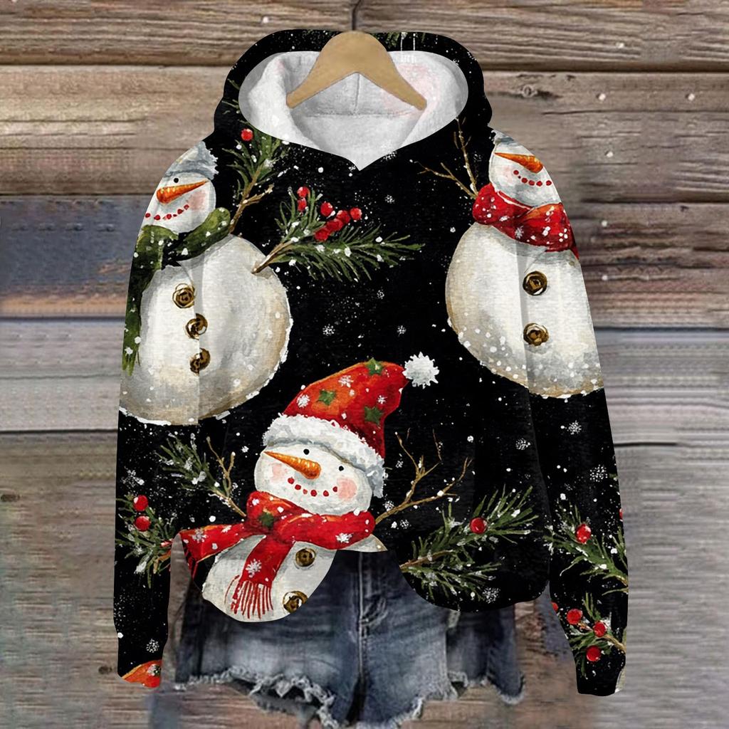 Женская модная повседневная толстовка с капюшоном и длинным рукавом с рождественским принтом