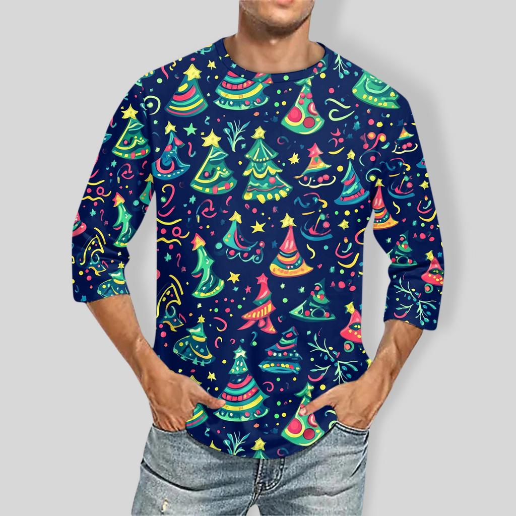 Men'S Round Neck Three-Quarters Sleeve Top Casual Fashion T-Shirt