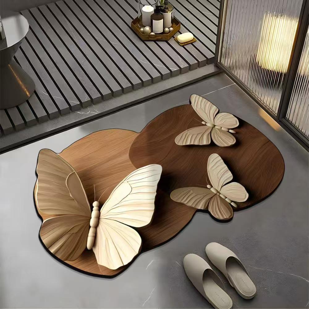 Luxurious 3D Floral Butterfly Diatomaceous Earth Bath Mat - Non-Slip, Quick-Dry, Absorbent Foot Pad