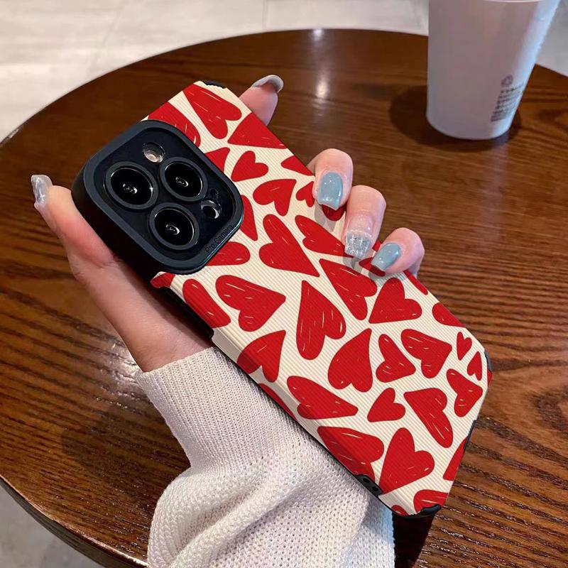 Модный силиконовый чехол с красным сердечком для iPhone 11 12 13 14 15 Pro Max Mini SE X XS XR 8 7 Plus, мягкий кожаный противоударный чехол