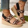 Fashion Women's Leopard Print Wedge Sandals Fashion Elastic Cloth Platform Sandals Woman Summer 2025 Lightweight Thick Sole Beach Shoes