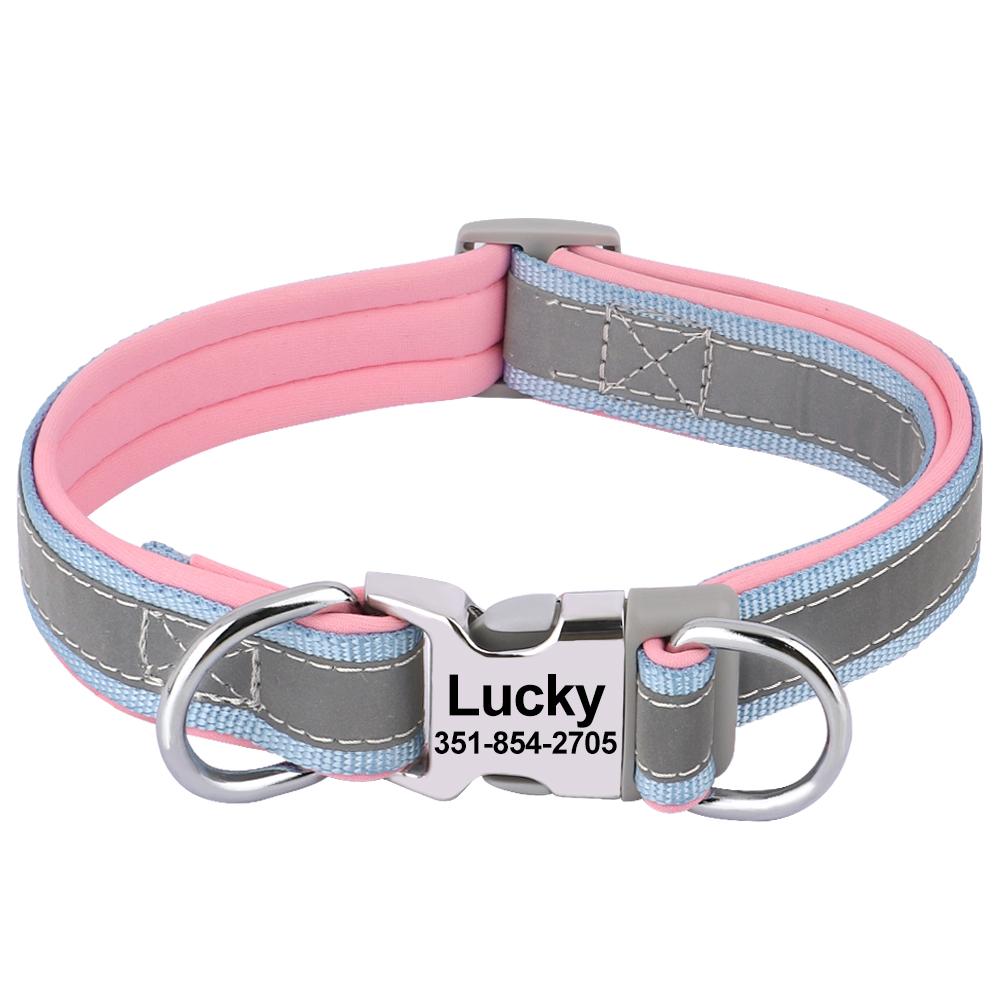 Soft Reflective Personalized Dog Collar Custom ID Collars Durable Nylon Puppy Collar Adjustable for Small Medium Large Dogs