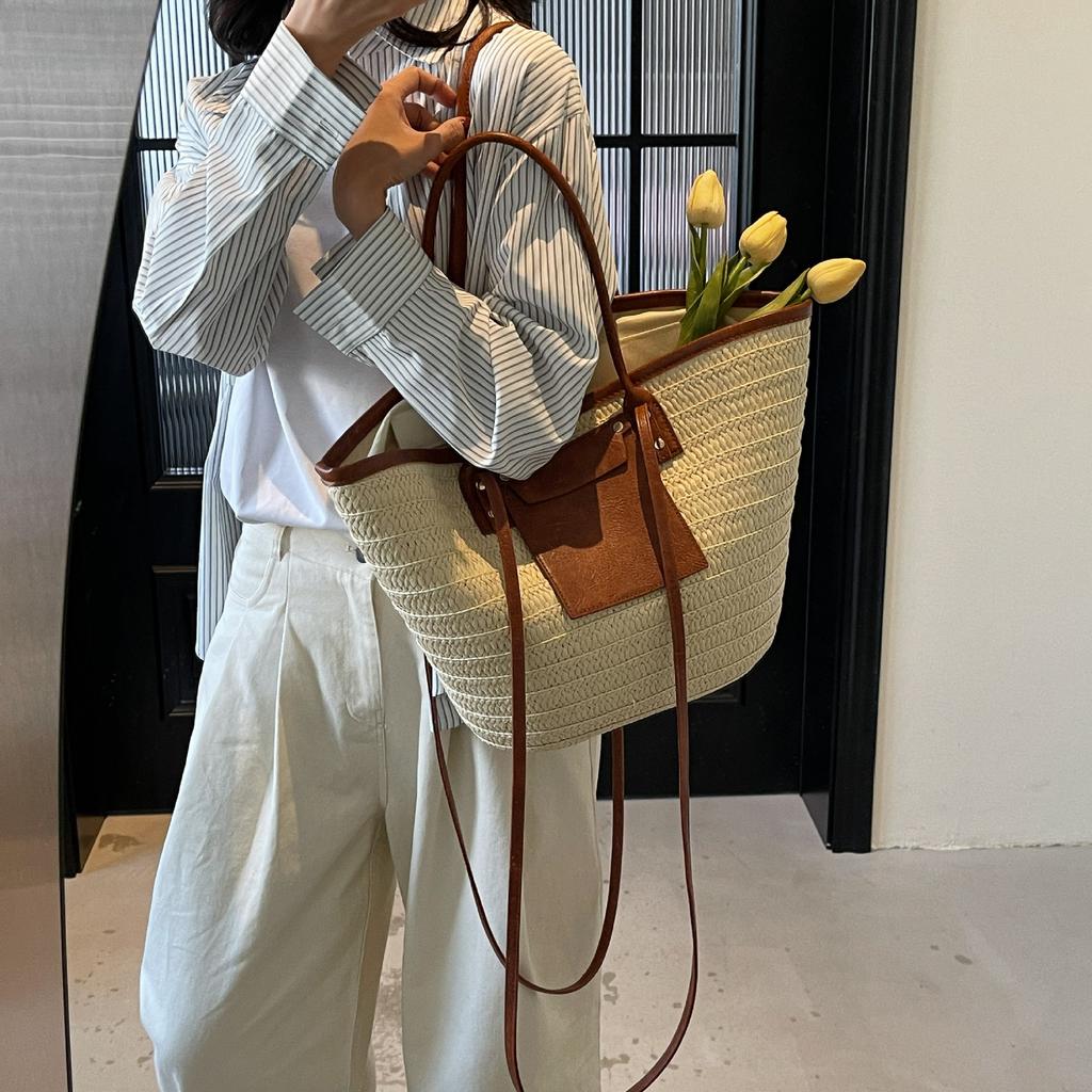 Соломенная сумка женская большая вместимость 2025 летняя новая плетеная сумка для отдыха на море пляжная сумка через плечо сумка для поездок на работу