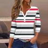 Женская мода Повседневная полосатая футболка с v-образным вырезом и декоративными пуговицами с рукавом три четверти Топ