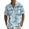 Hawaiian Shirt For Men Shark Pattern Short Sleeved Shirts Casual Men's Streetwear Summer New Loose Tops Oversized Original Shirt
