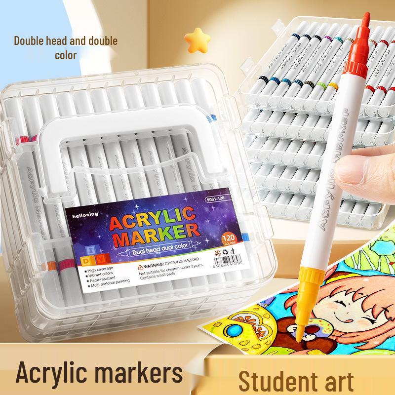 Acrylic Non-Bleeding Double-Ended Marker Pens for Kids, Washable and Layerable Watercolor and Colored Pens for Students.