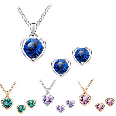 Женщины Rhinestone Сердце Кулон Ожерелье Цепи Серьги-гвоздики Партия Комплект Ювелирных Изделий
