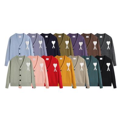 2025 Классический вышитый кардиган с белым сердцем, шерстяной свитер для пары