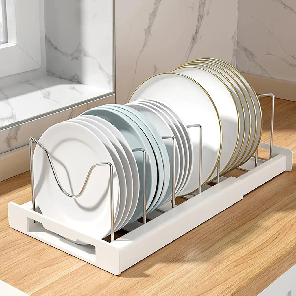 Расширяемая полка для посуды Органайзер для кастрюль Регулируемые отсеки Полка для хранения посуды Органайзер для крышек кастрюль Полка для кухонных принадлежностей