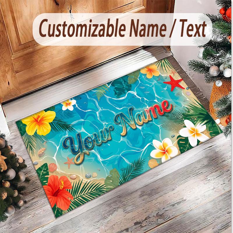 Rose Floral Theme Soft Crystal Velvet Rug Custom Name & Text Print Non Slip Floor Rug for Bedroom Living Room