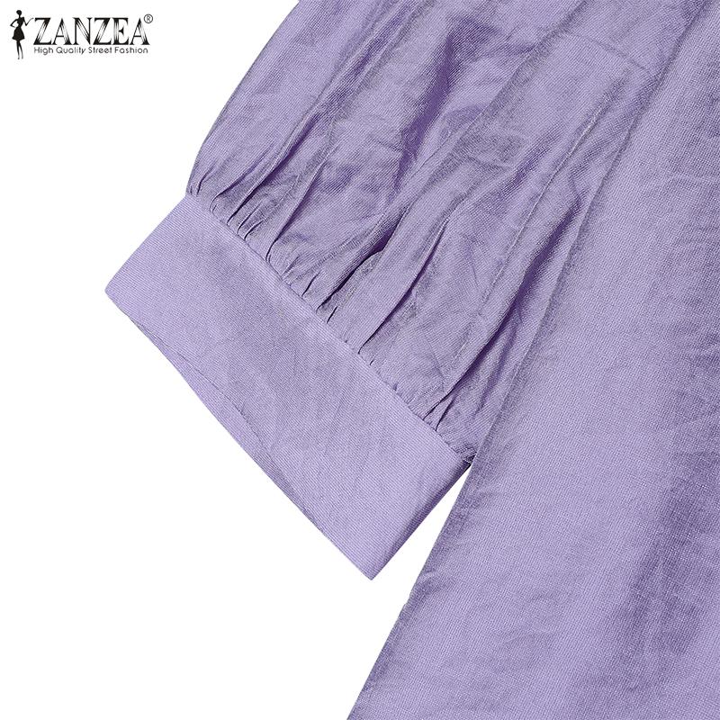 ZANZEA Women Casual Round Neck Summer Short Sleeve Plain Blouse