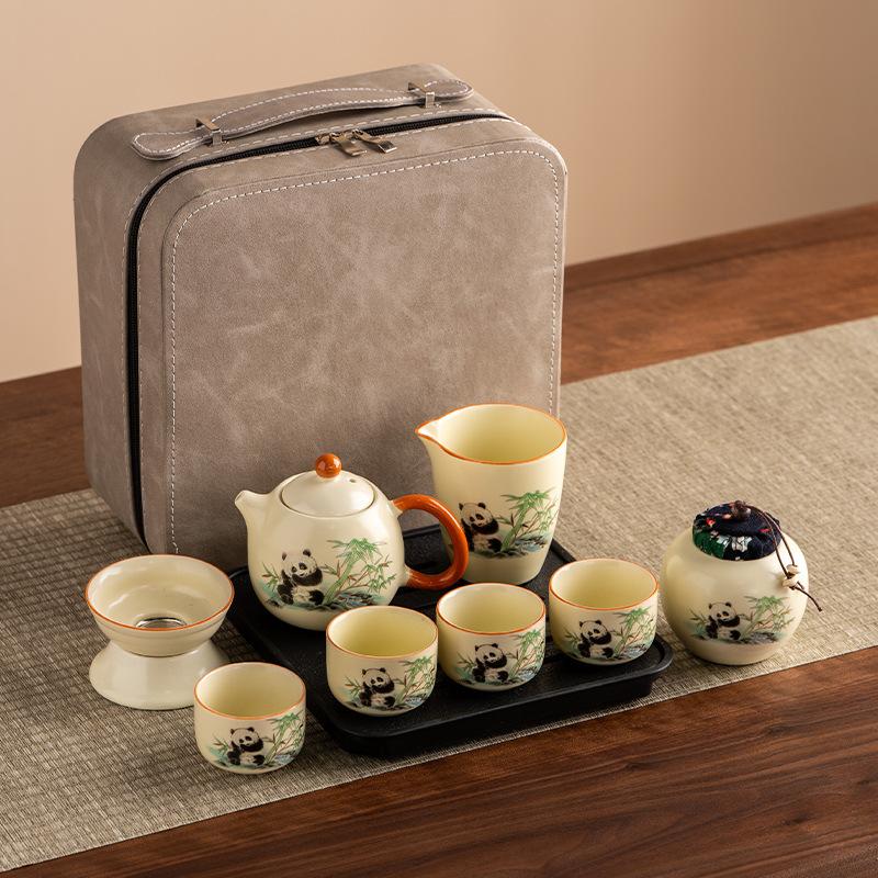 Гочао Открытая Пленка Жуская Печь Панда Кунг-фу Дорожный Чайный Набор Чайник Чайная Чашка Высококлассная Подарочная Коробка Подарок для Компаньона по Бизнесу