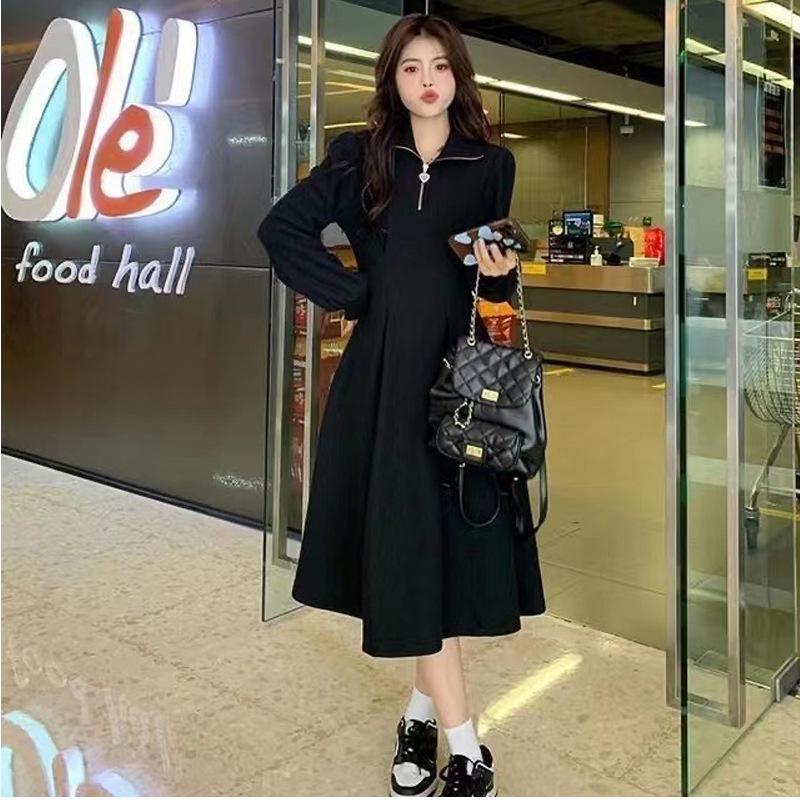 Женское вафельное платье большого размера, слим-фит по талии, с длинным рукавом для осени/зимы