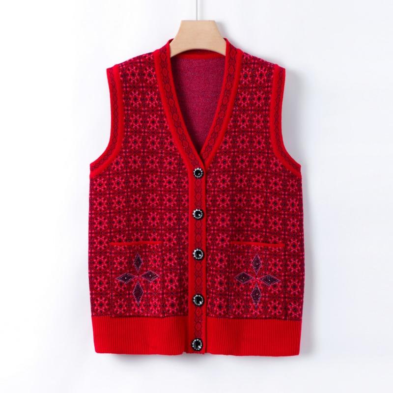 New Mother's Autumn Vest Jacket Medium and Old Knitted Sweater Vest Casual Grandma Autumn Top