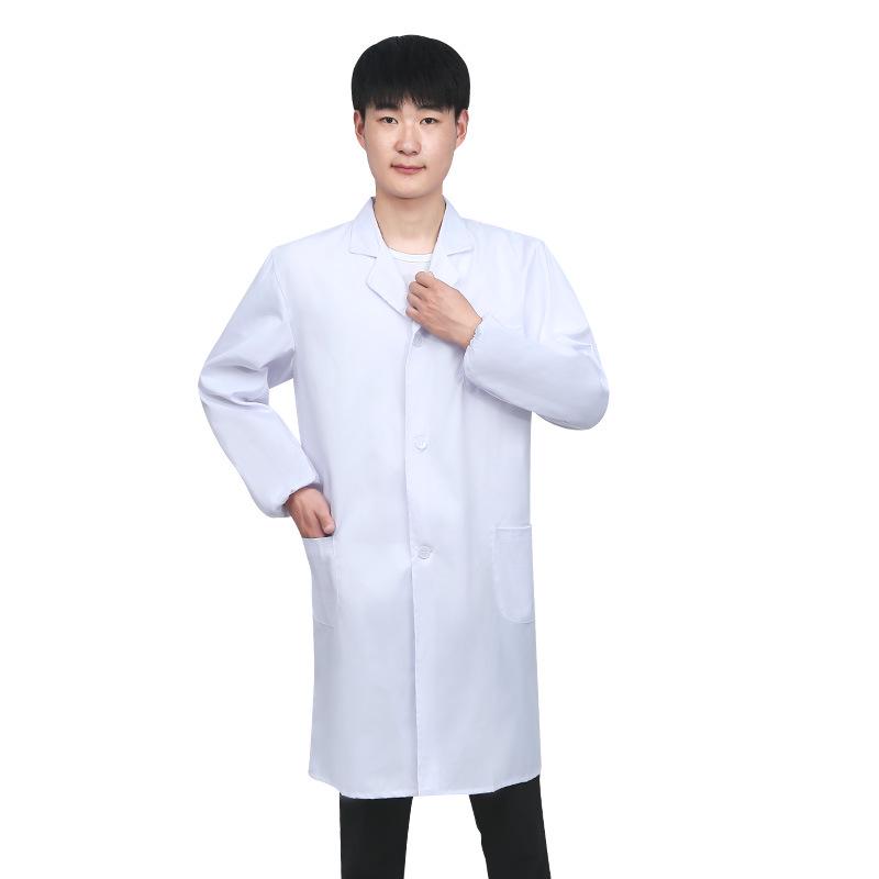 Men's and Women's Long Sleeve White Laboratory Coat and Short Sleeve Overcoat: Extended Length Workwear for Beauty Salon and Chemist Professionals.