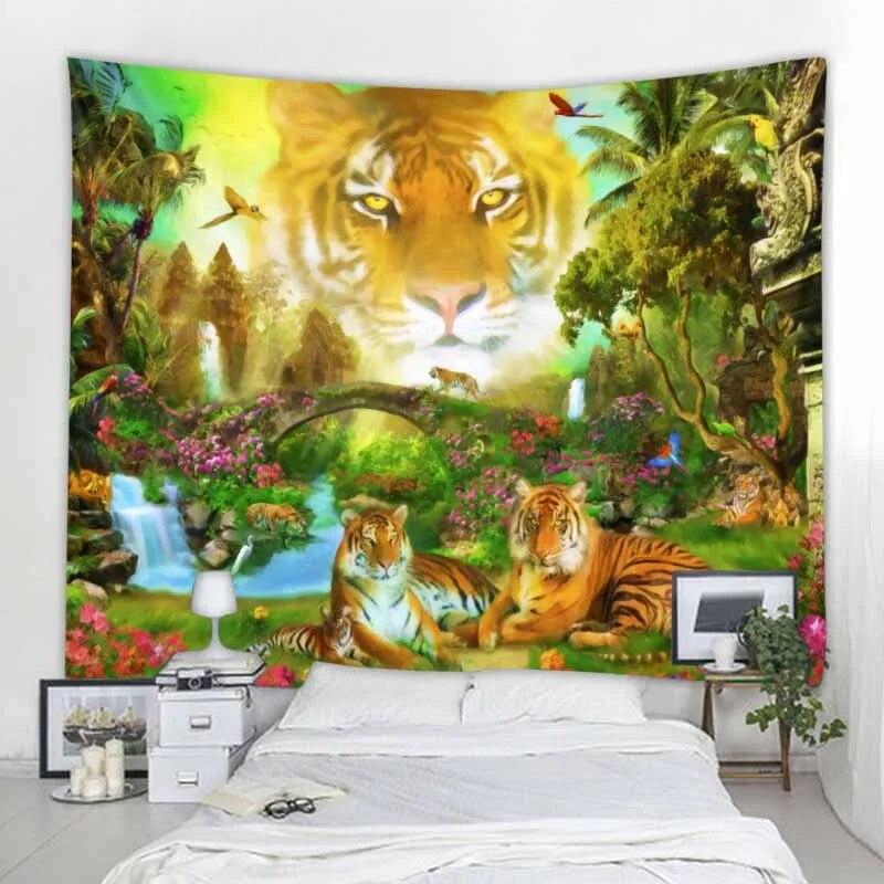 Настенный гобелен с тропическими джунглями и животными, украшение для дома, гобелен, пляжное полотенце, коврик для йоги, гобелен
