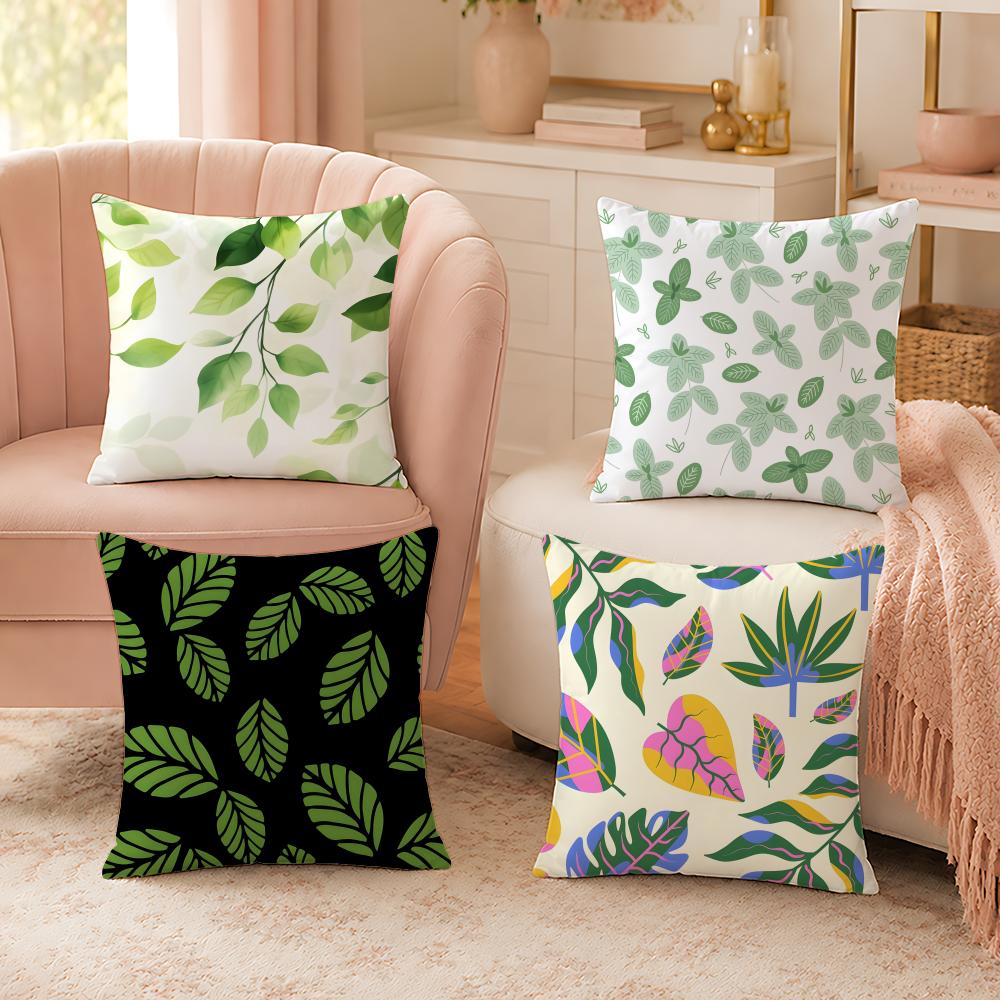 Beautiful Green Leaves Pillow Case Organic Short Plush Cushion Covers Breathable Washable WrinkleResistant