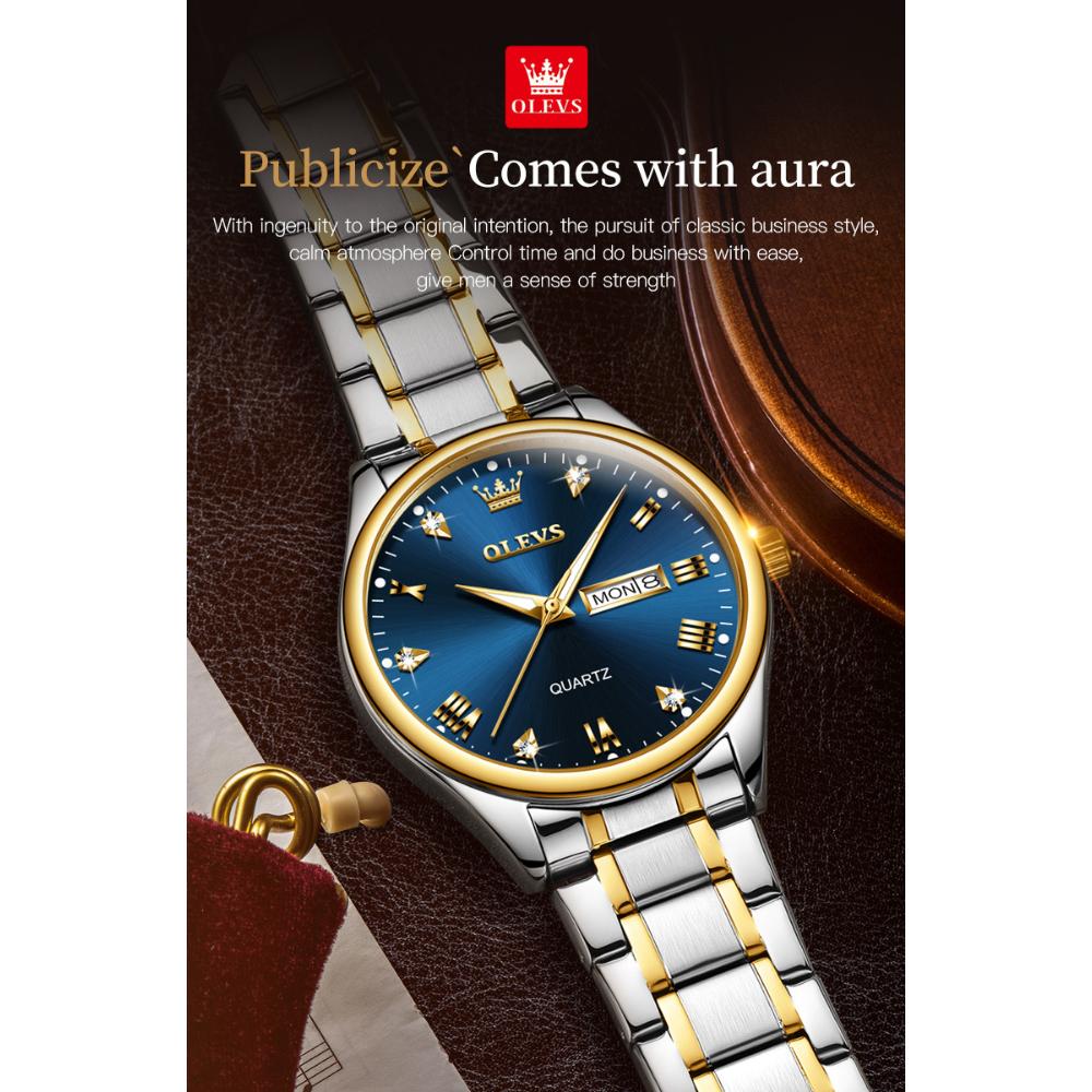 OLEVS Новые деловые и досуговые часы золотые с бриллиантами кварцевые часы деловые водонепроницаемые светящиеся мужские часы