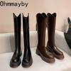 Winter Soft Leather Women Knee High Boots Fashion Back Zippers Modern Long Booties Designer Flats Botas De Mujer