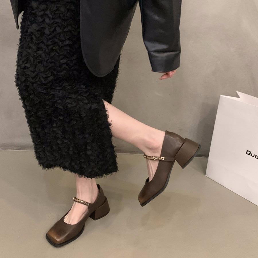 Туфли на толстом каблуке, черные туфли Мэри Джейн из кожи, женские туфли 2024 года, новые весенние, осенние и зимние французские вечерние туфли