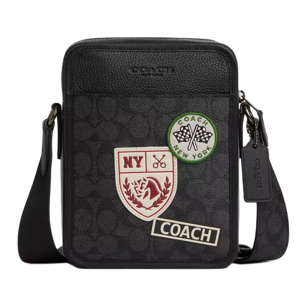Coach Sullivan 16 Logo Print Patch Design Signature Coated Canvas Shoulder Crossbody Bag Small Men bags Black CAT79-QBA5F