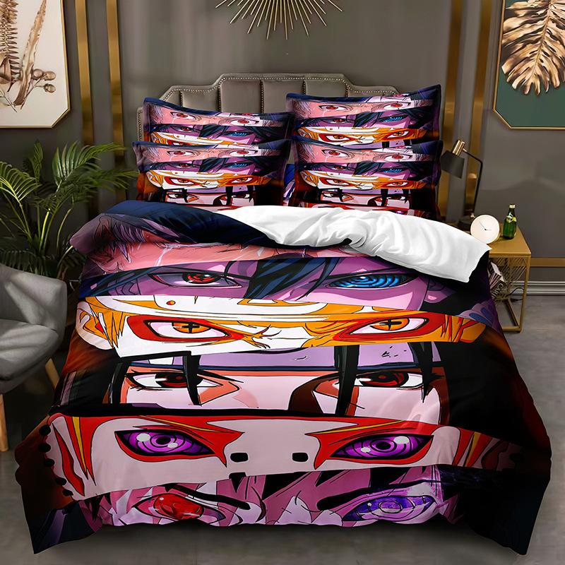 Naruto Bedding Suit Quilt Cover 2D Printed Bedroom Bed Cover Bedclothes 2/3Pcs Anime Cartoon Room Decoration Xmas Gift