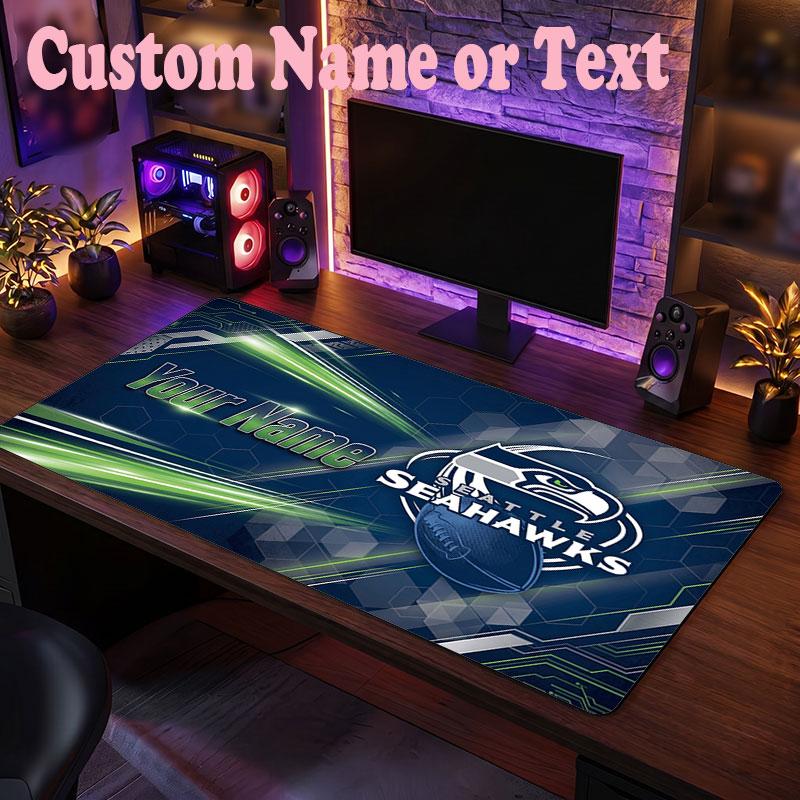 Seattle Seahawks Customized Name Text Mouse Pad, Large Desk Mouse Mat Personalized Home Office Present