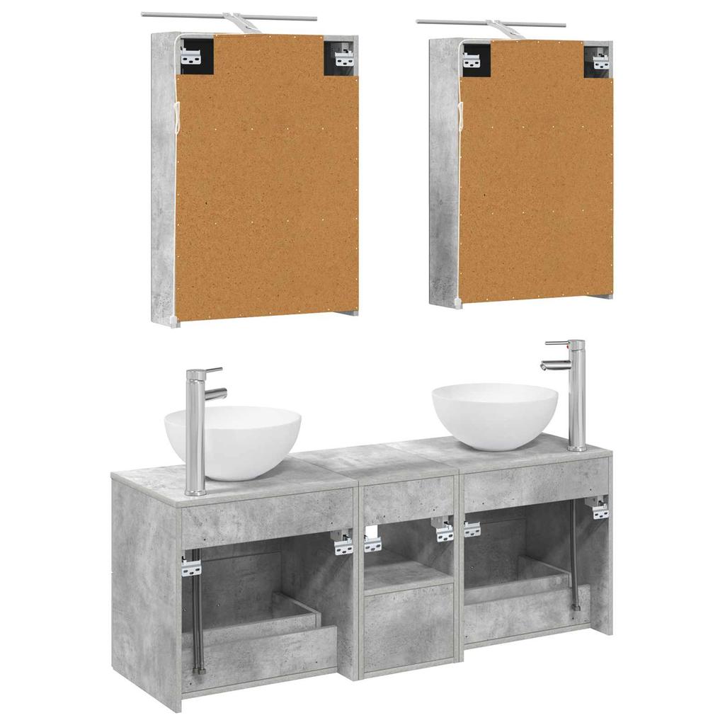 5 Piece Bathroom Furniture Set Concrete Grey Engineered Wood & Glass
