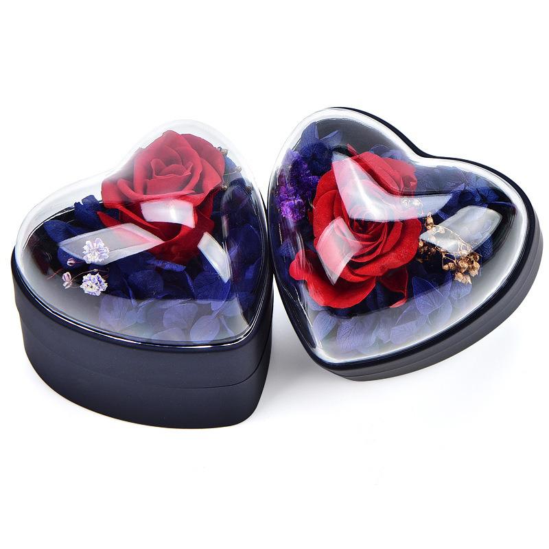 Preserved Flower Jewelry Box Rose Heart Shaped Ring Box Gifts Packaging Necklace Pendant Earrings Storage Case Jewelry Organizer