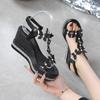 Fashion Butterfy Decorative Women's Wedge Sandals Summer New Hollow Open-toe Shoes Fashion Shiny Rhinestone Ladies Party Shoes Sandalias
